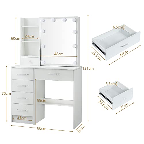 Vanity Set with Lights and Mirror, Storage Drawers and Stool N8097