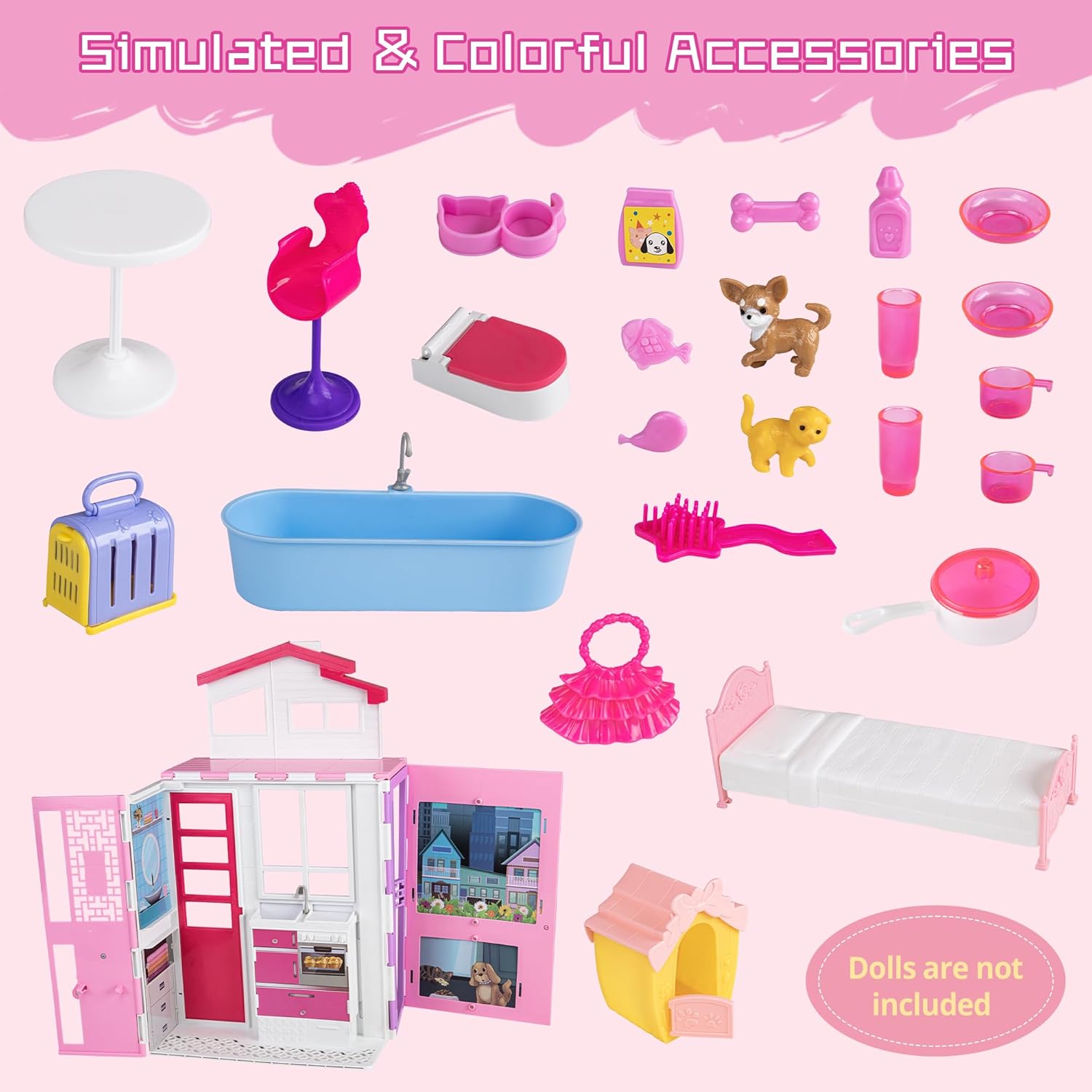 Doll House for 12" Dolls, 2-Story Portable Dollhouse with Loft and Furniture A509387
