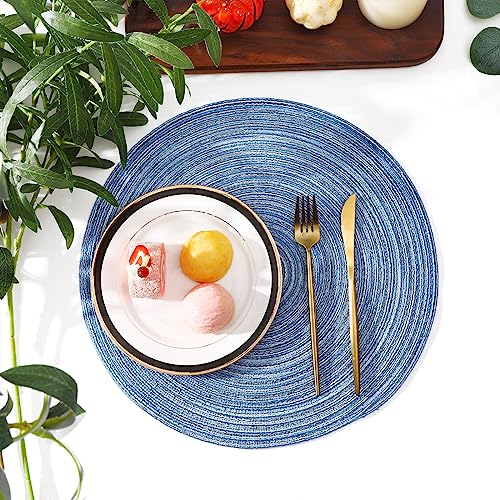 Glitter Gold Round Braided Placemats Set of 8 Washable 15 Inch E600004