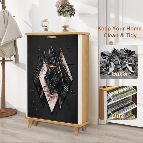 Shoe Cabinet with 3 Flip Drawers Pastel Colors Wooden Storage for Entryway V4187