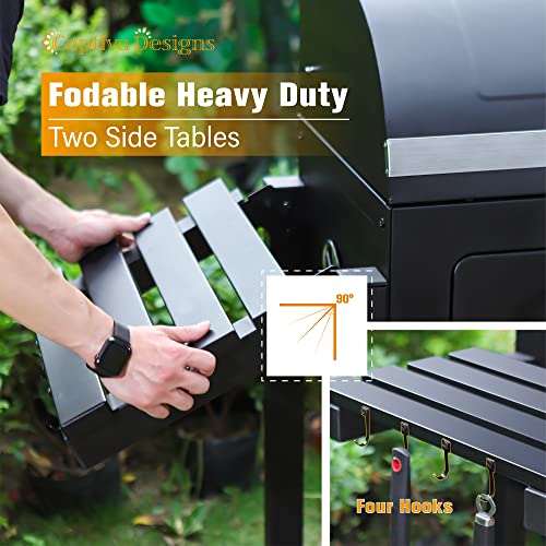 Extra Large Charcoal BBQ Grill with Oversize Cooking Area and Foldable Side Tables L798
