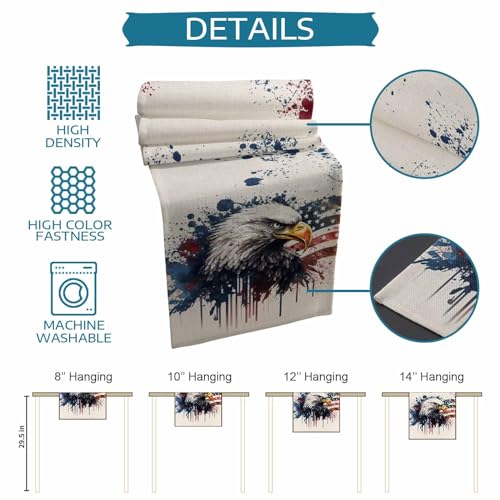 Cotton and Linen Table Runner 13 x 90 Inches, USA Flag Watercolor Style U630