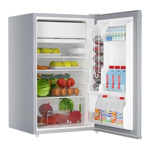 4.3 Cu.Ft Mini Fridge with Freezer, Single Door Mini Refrigerator w/7 Settings Temperature Adjustable and 3 Removeble Shelves, Compact Fridge for Apartment, Bedroom, Office, Dorm, Black