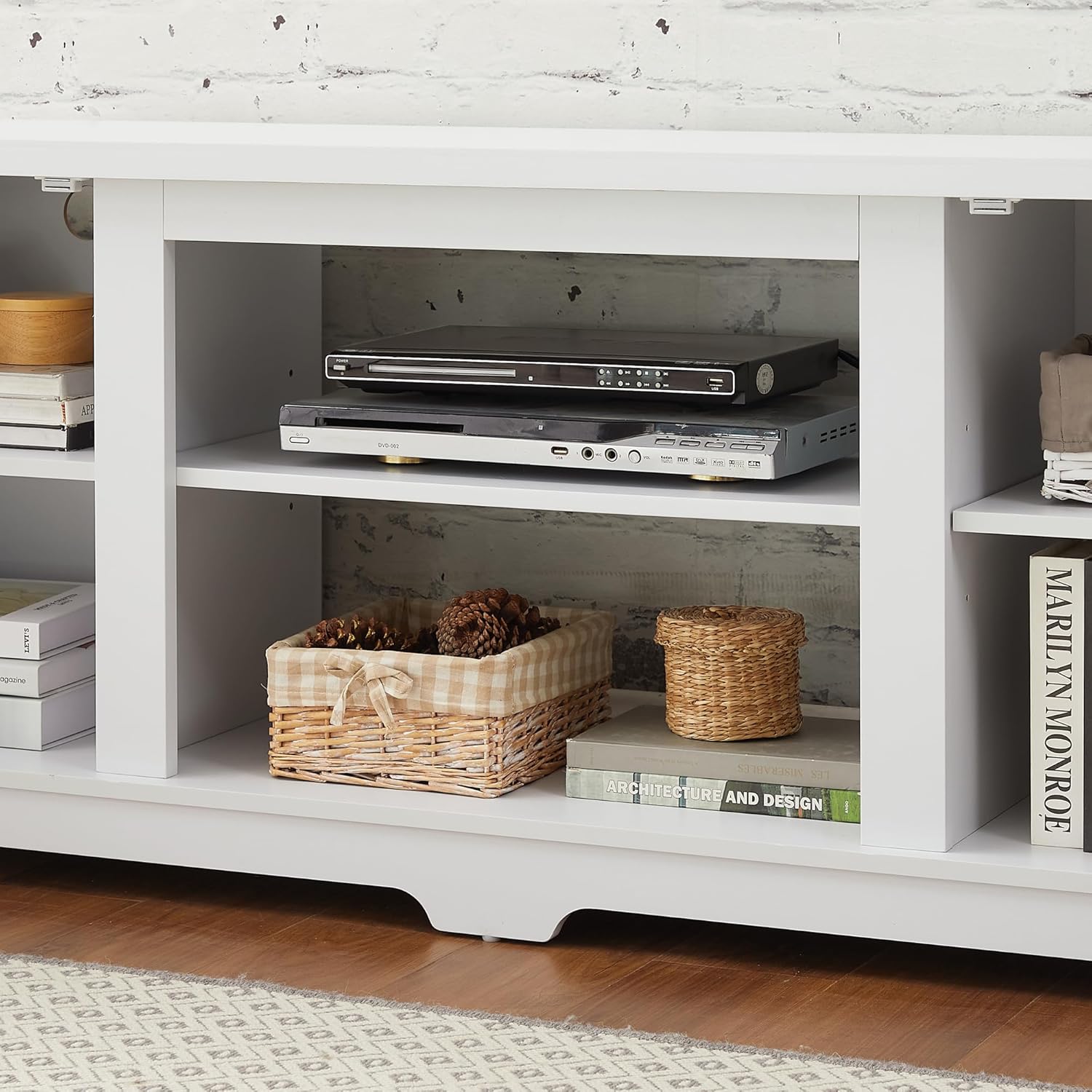 Farmhouse TV Media Stand with Open Shelves and Cabinets for TVs Up to 70 Inches F56676