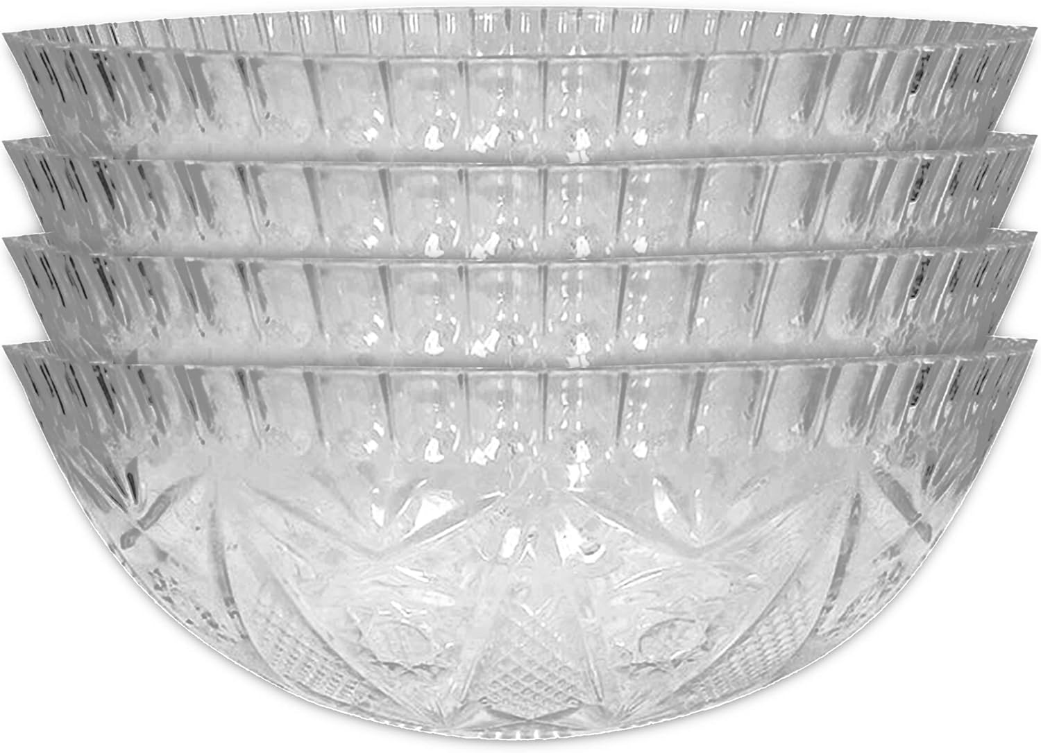 Large Plastic Bowls for Serving ~ 4 Crystal Cut Plastic Bowls | Clear Bowls Plastic | Plastic Bowls Bulks (Party Food Bowls)