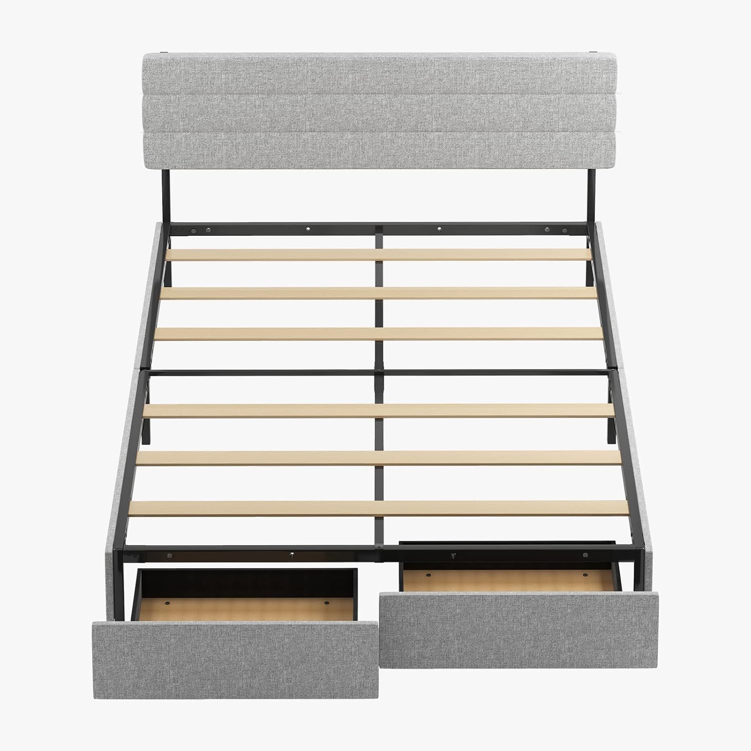 King Bed Frame with 2 Storage Drawers, Linen Headboard, No Box Spring Needed C55509