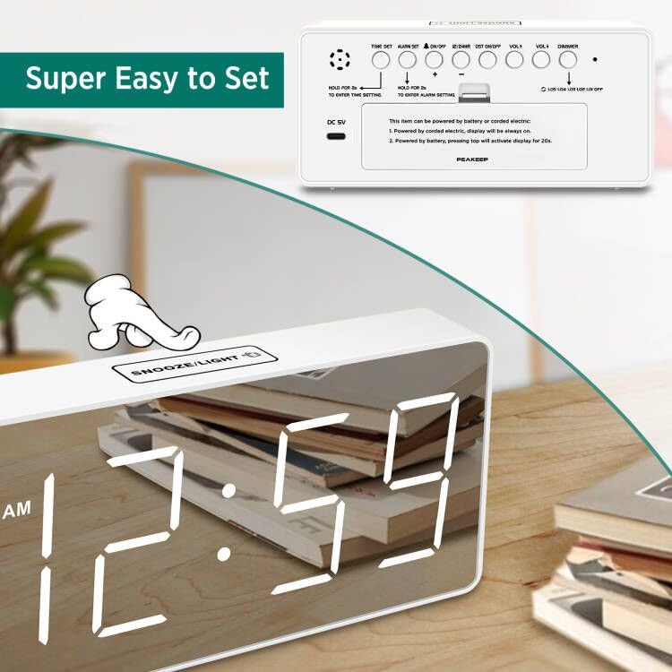 Digital Alarm Clock with USB Charger Port, Large Numbers, Battery Backup P217772