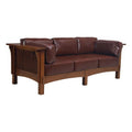 Crafters and Weavers Mission Crofter Style Sofa - Solid Quarter Sawn White Oak and Leather Cushions (Chestnut Leather)