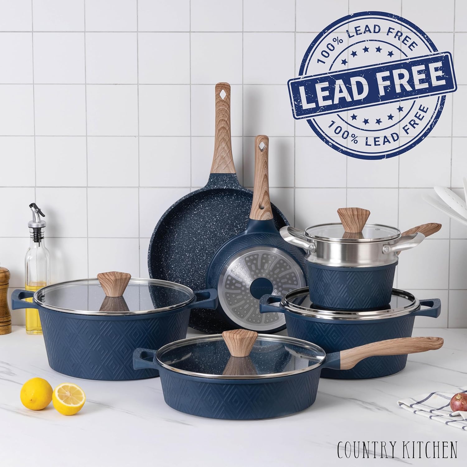 Induction Cookware Set 13 Piece Nonstick Pots and Pans with Glass Lids O98705