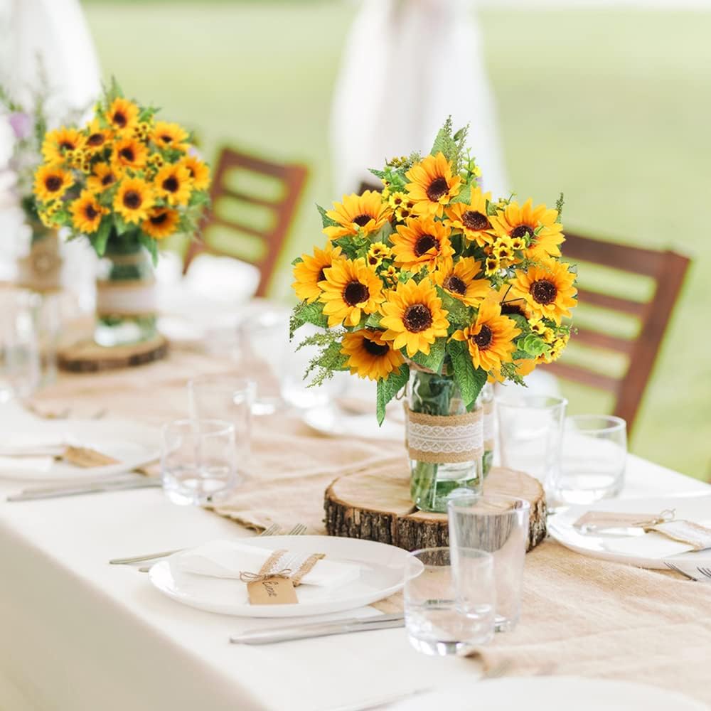 Artificial Sunflower Bouquets, 2 Bunches Fake Wildflowers for Wedding Spring Decor X718