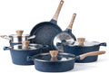 Country Kitchen Induction Cookware Sets - 13 Piece Nonstick Cast Aluminum Pots and Pans with BAKELITE Handles, Glass Lids- Rhombas Design (Navy)