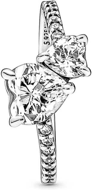 Double Heart Sparkling Ring - Sterling Silver with Clear Cubic Zirconia - Size 7.5 A871211