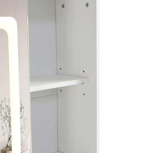 White Vanity Desk with Mirror and Cushioned Stool I65540
