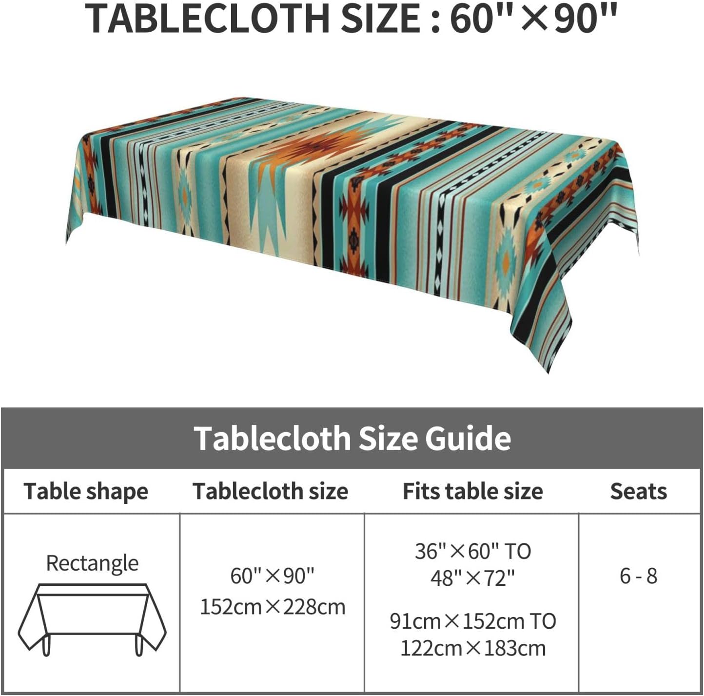Rectangular Tablecloth Aztec Print Washable Dining Table Cover 60 x 90 Inches H5910