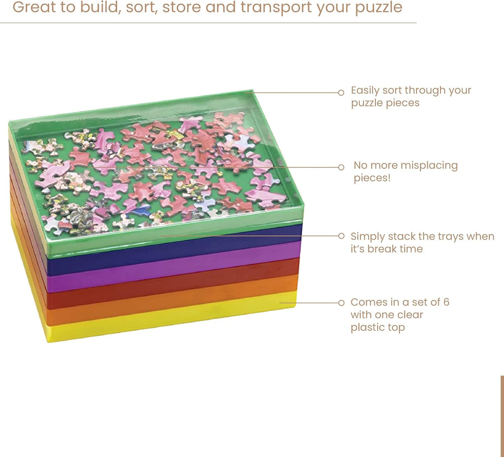 Stackable Sorting Trays for Jigsaw Puzzle Pieces, Pack of 6 N37083