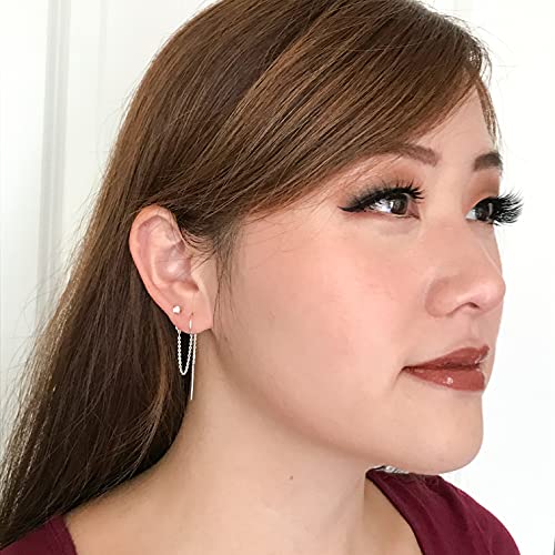 Double Piercing Earrings Gold - 14k Gold Filled Two Hole Earrings with Cubic Zirconia Chain G755695