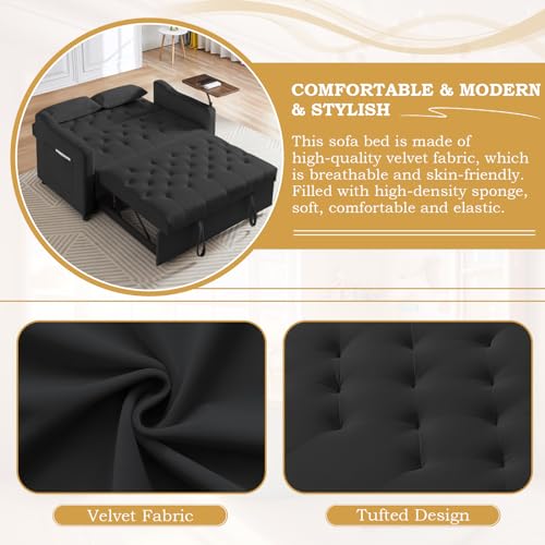 Convertible Sleeper Sofa with Pull Out Bed, 53" Velvet Futon Loveseat J969434