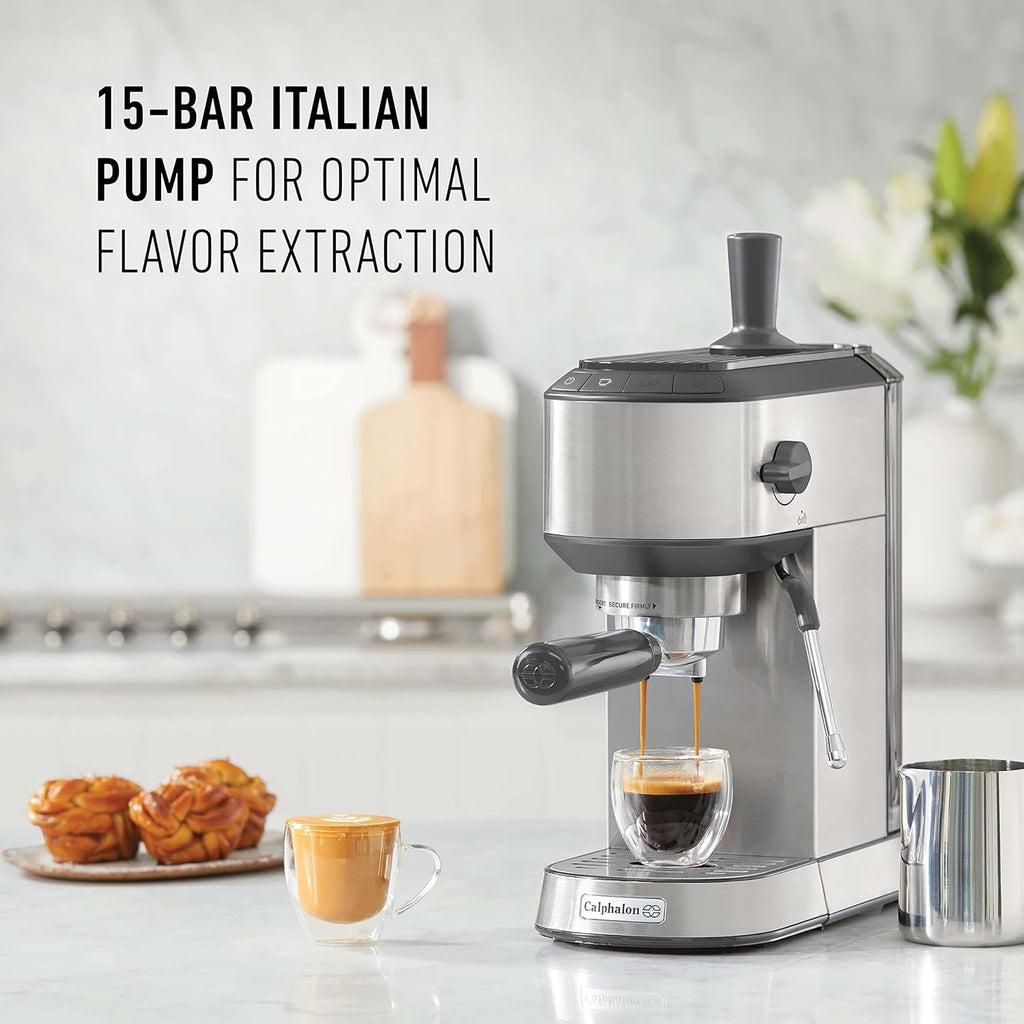 Compact Espresso Machine with Milk Frother, Stainless Steel V279237