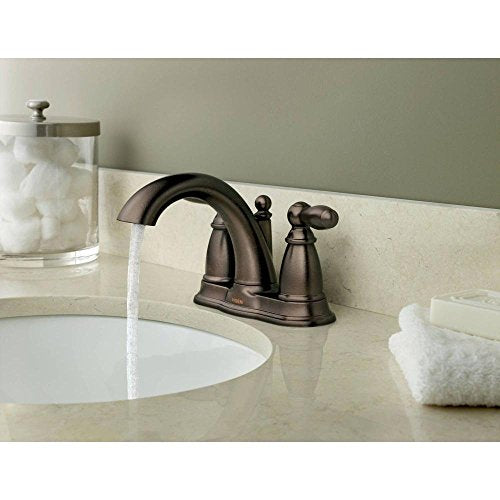 Two-Handle Low Arc Centerset Bathroom Faucet with Drain Assembly I85333