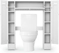 Freestanding Over The Toilet Cabinet,Over-The-Toilet Storage Cabinet with 2 Side Doors,Space Saver Bathroom Storage Toilet Rack with Adjustable Shelves,Paper Holder,White