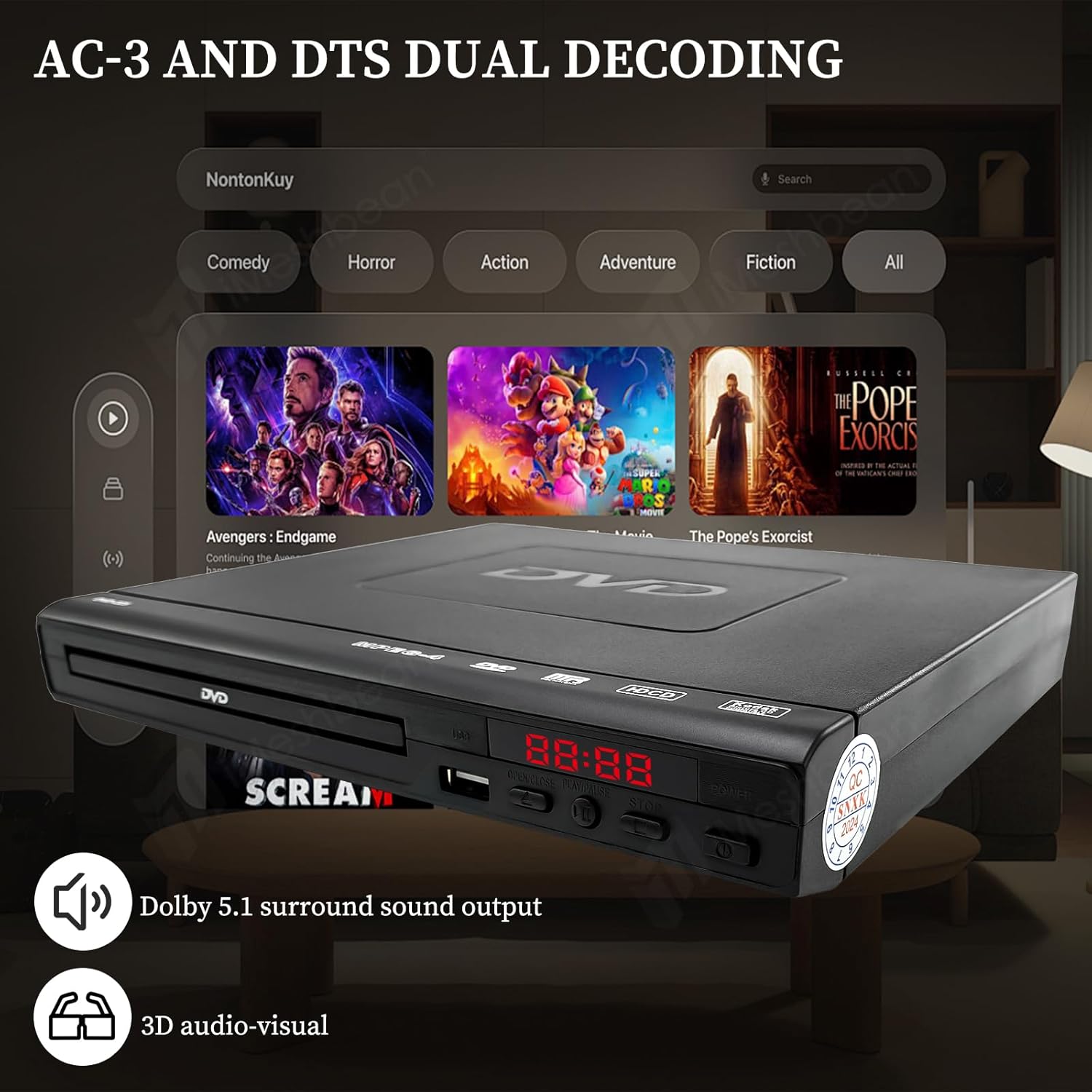 Mini DVD Player for TV with 1080P HD, AV Output and Remote Control D6984
