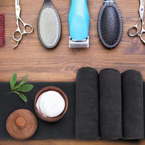 Extra Large Black Salon Towel, Pack of 12, 18 x 30 Inches, Super Soft Absorbent Microfiber X74716