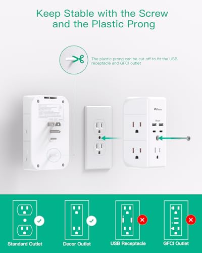 Surge Protector Outlet with 4 USB Ports, 3-Sided Power Strip Wall Charger M301