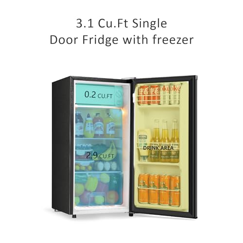 Mini Fridge with Freezer, Single Door 3.1 Cu.Ft, Compact Refrigerator, Black M3483