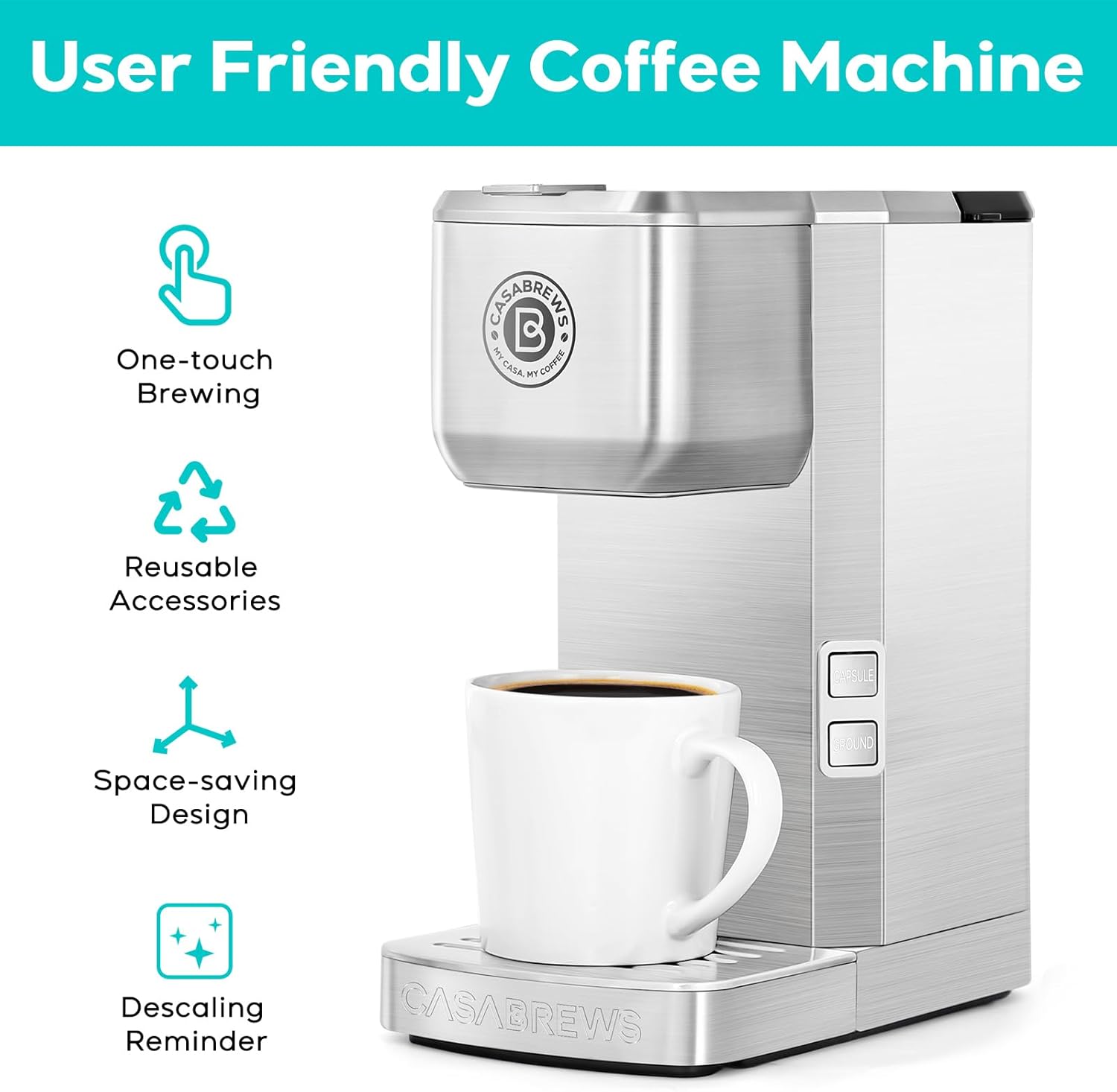 K Cup Coffee Maker, Stainless Steel, Compact Coffee Brewer N572832