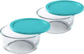 Pyrex Bundle - 4 Items: (2) 7203 6/7-Cup Glass Bowls, (2) 7402-PC 6/7-Cup Turquoise Plastic Lids Made in the USA