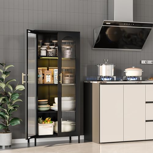 Metal Storage Cabinet with Glass Doors and LED Lights N115728