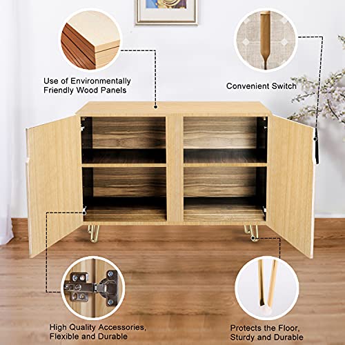 Watercolor Palm Leaf Wooden Door Accent Cabinet with Storage L2875