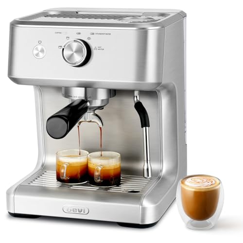 Gevi EzBru 1000 Commercial Espresso Machine, Barista Espresso Maker with Adjustable Temperature and Shot Volume, 2.2L Large Tank, Stainless Steel Cappuccino Latte Machine with Milk Frother Steam Wand