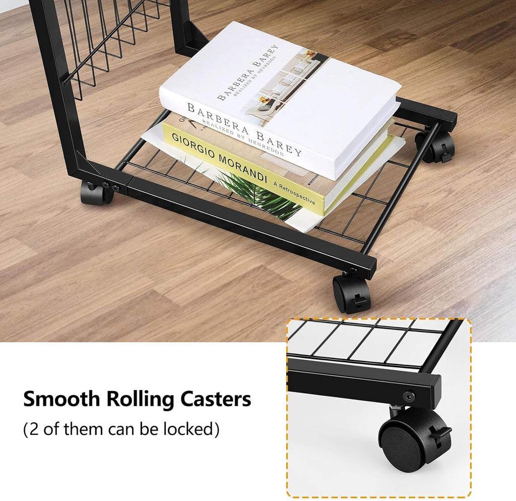 Height Adjustable C Shaped End Table with Wheels for Snacks Drinks X619563