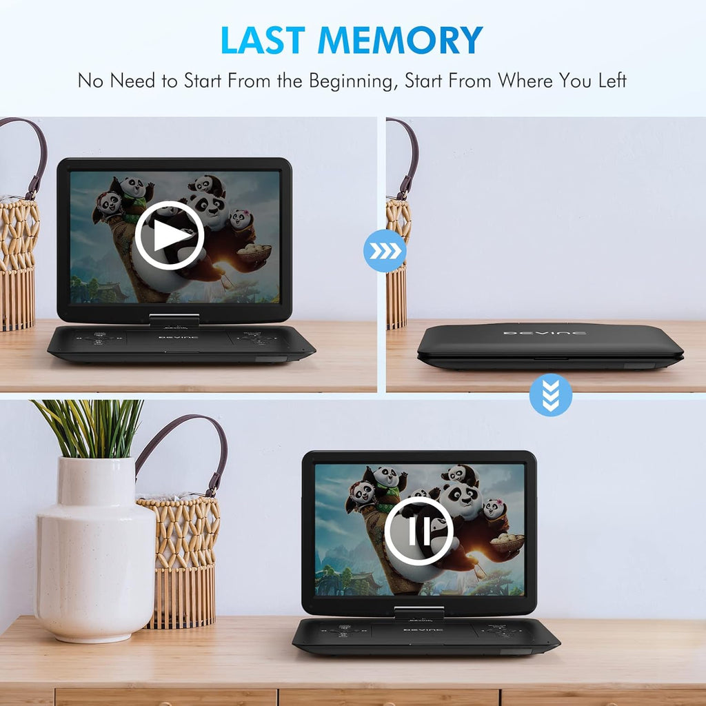 Portable DVD Player with 15.6" HD Swivel Screen, USB/SD Card Support, 6-Hour Battery N4570