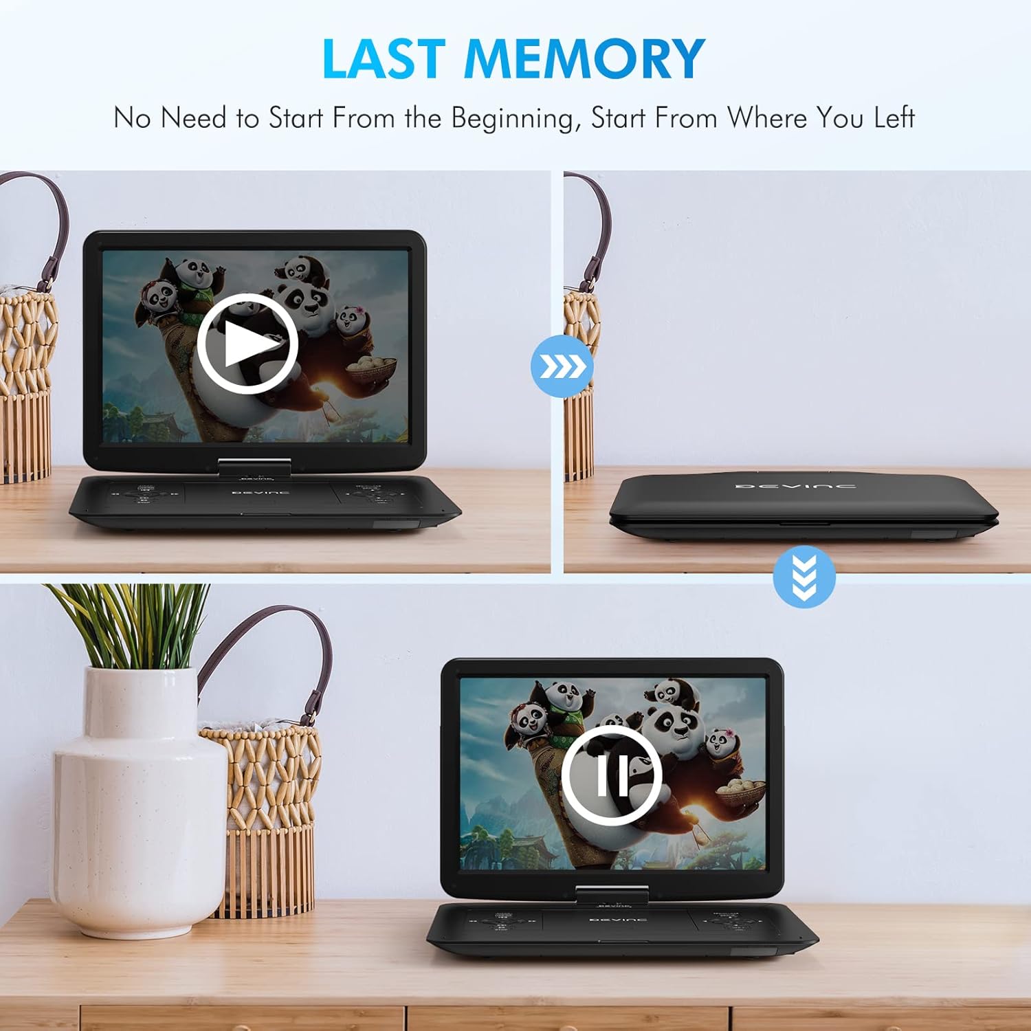 Portable DVD Player with 15.6" HD Swivel Screen, USB/SD Card Support, 6-Hour Battery N4570