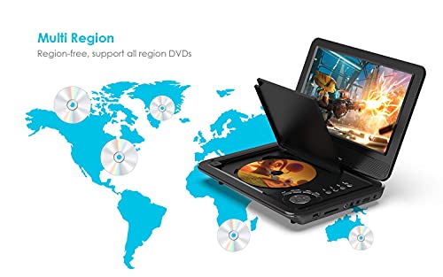 Portable DVD Player 12.5" with 10.5" HD Swivel Screen, 5 Hrs Rechargeable Battery, Region-Free, Remote Control, USB & SD, Purple B7865