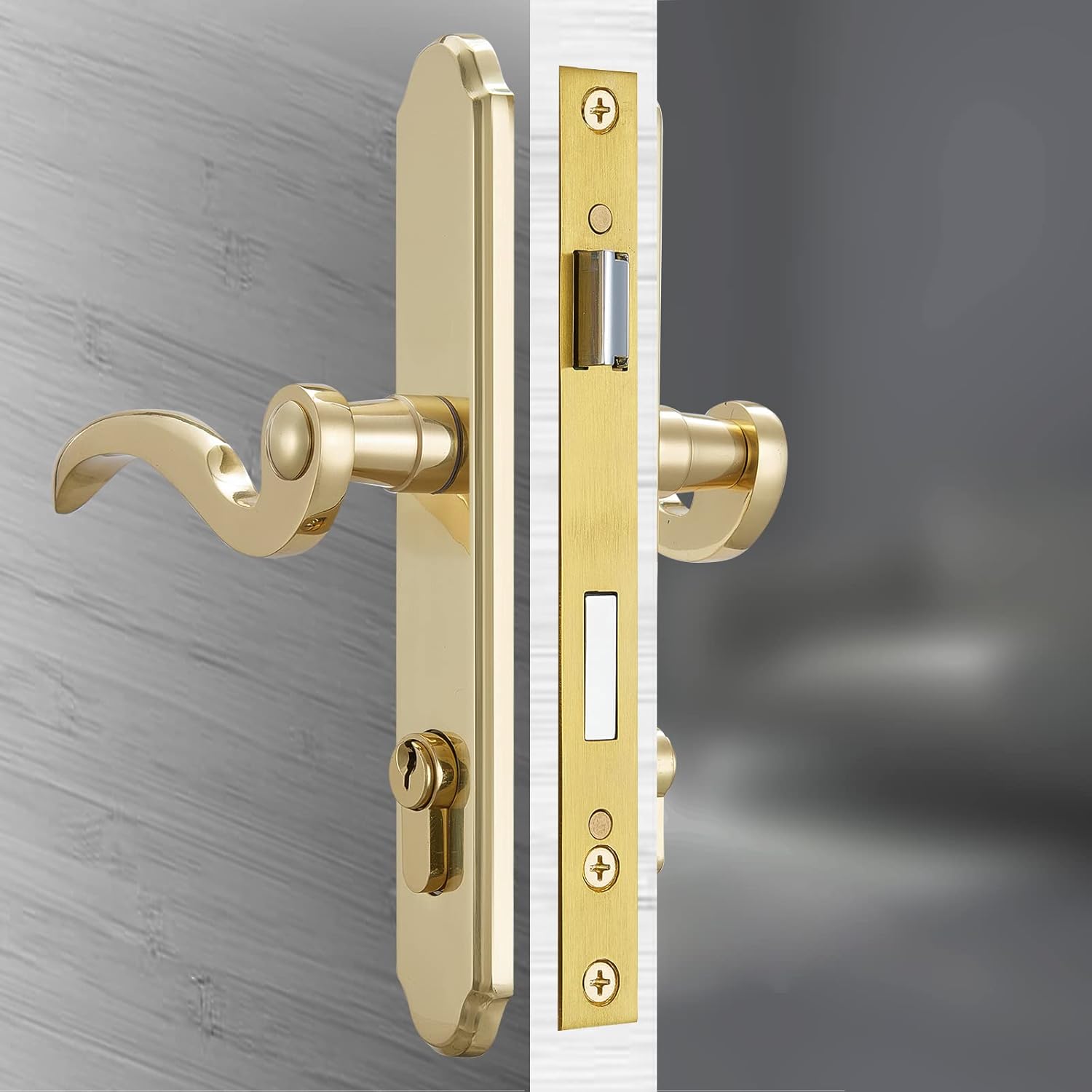 Solid Brass Lever Handle Mortise Lock Set for Screen/Storm Door Replacement, Left-Hinged Outswing, 1 or 1.38 in. Thickness F288848