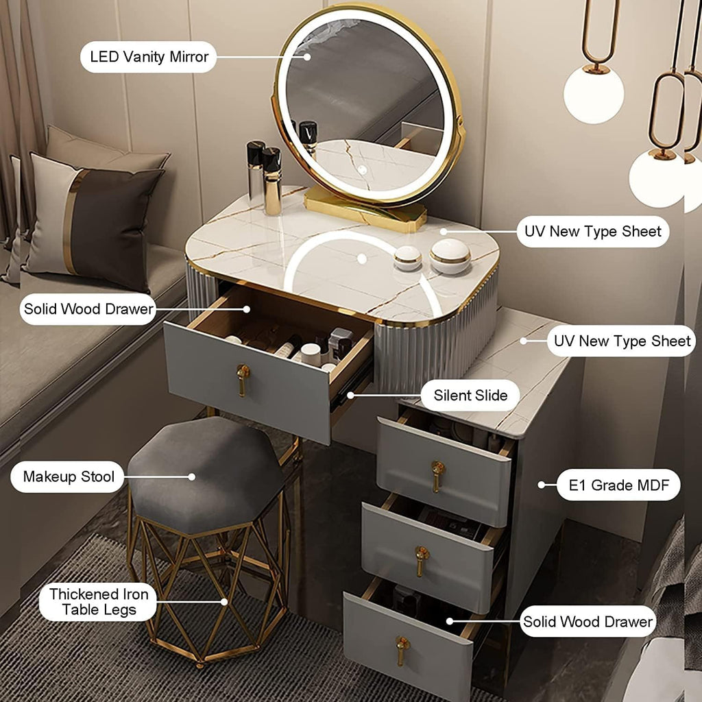 Vanity Desk with Lighted Mirror and Adjustable Cabinet M1735