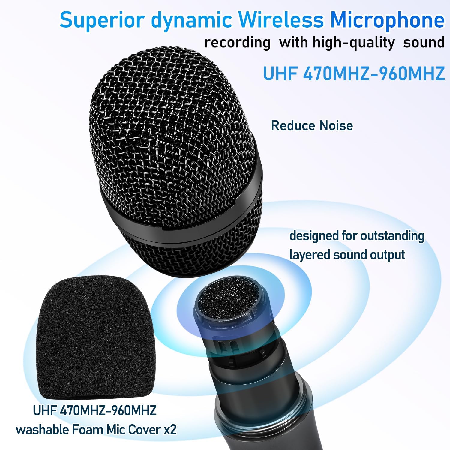Wireless Karaoke Microphone System with Bluetooth Receiver, UHF 200 ft Range X8065