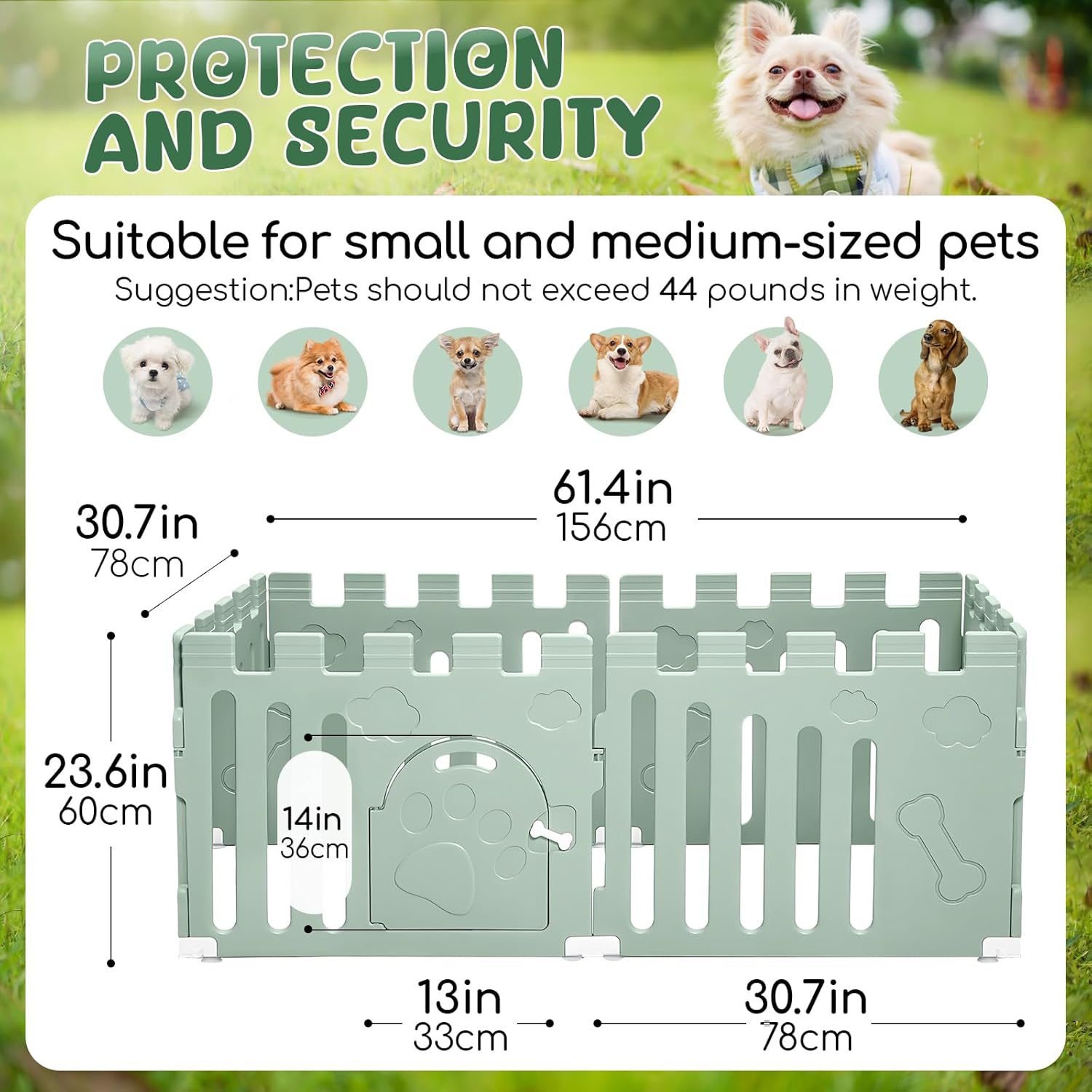 Dog Playpen with Door, 6-Panel 24" Indoor Puppy Playpen, Green X360
