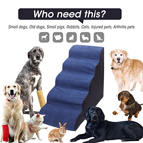 Foam 5 Tier Dog Steps for High Beds, Extra Wide Non-Slip Pet Stairs for Small Older Dogs Cats I4454
