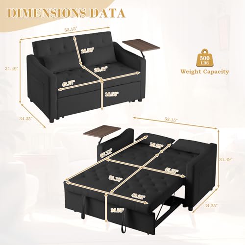 Convertible Sleeper Sofa with Pull Out Bed, 53" Velvet Futon Loveseat J969434