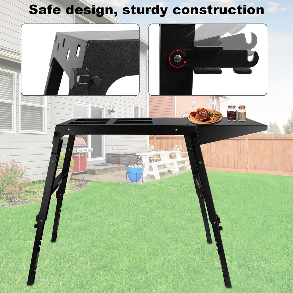 Portable Griddle Stand for Table Top Grill, Outdoor Camping Cooking Station with Side Shelf R5689