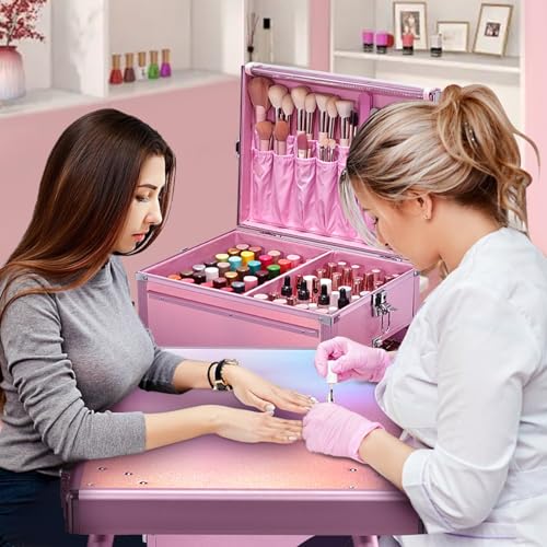 Rolling Manicure Table with 5 Drawers, Foldable Nail Desk on Wheels L19697