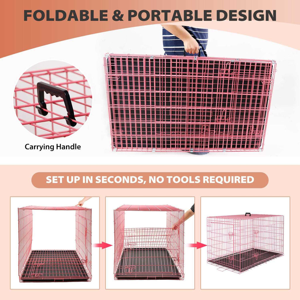 Folding Wire Dog Crate with Double-Door for Large Dogs, Indoor and Outdoor Use O3010