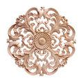 Veemoon Wood Carved Onlay Wooden Onlay Applique Round Flower Unpainted Corner Decal Rustic Wood Wall Art for Furniture Refurbish Door Center Decoration 15x15cm