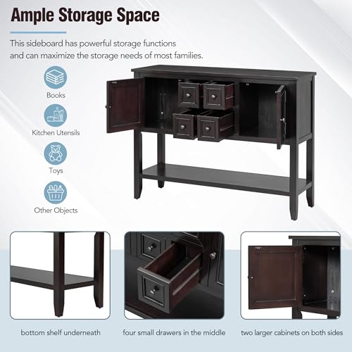 Farmhouse Sideboard Buffet Cabinet with Storage Drawers and Bottom Shelf Y384