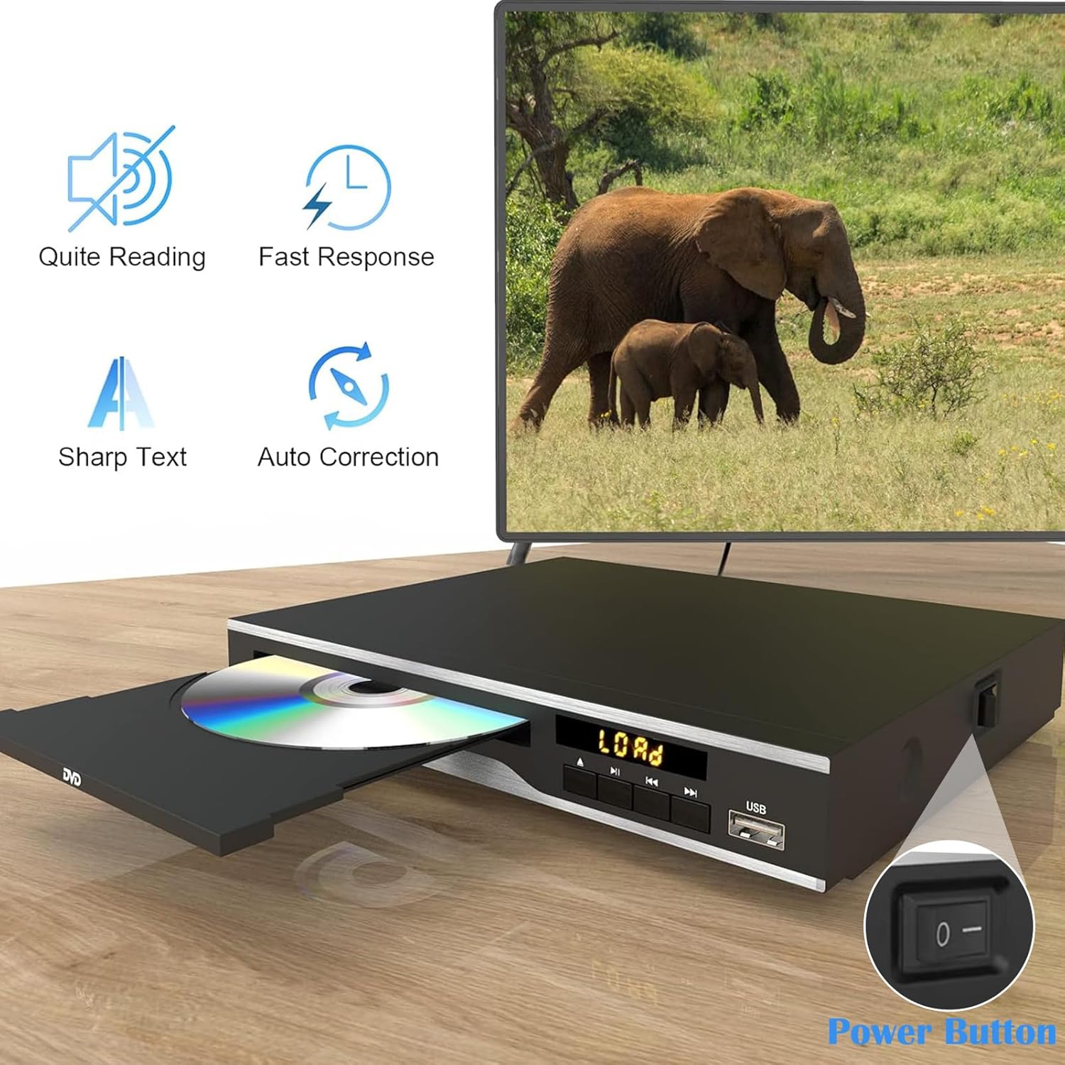 DVD Player, Region Free, Compact, Supports NTSC/PAL with USB Input N111340