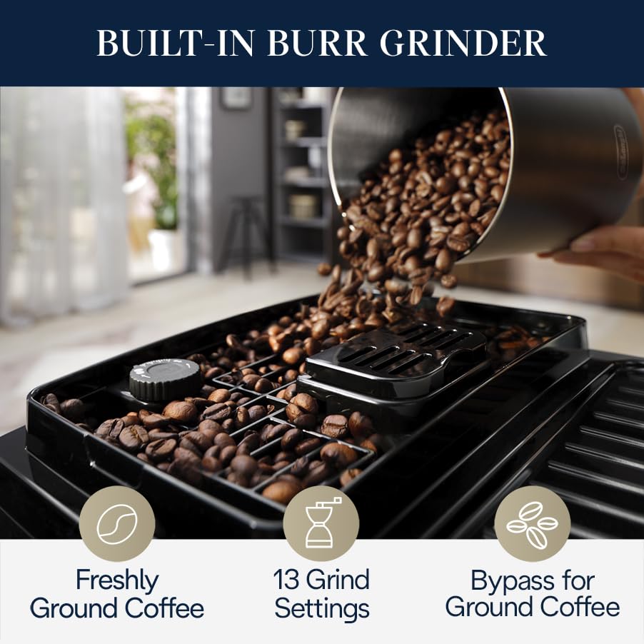 Automatic Espresso & Coffee Machine with Manual Milk Frother, Built-in Grinder, Silver D4552